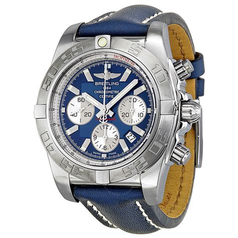 breitling chronomat leather strap blue world|Breitling Chronomat 44 GMT Men's Watch on Blue Leather Strap .